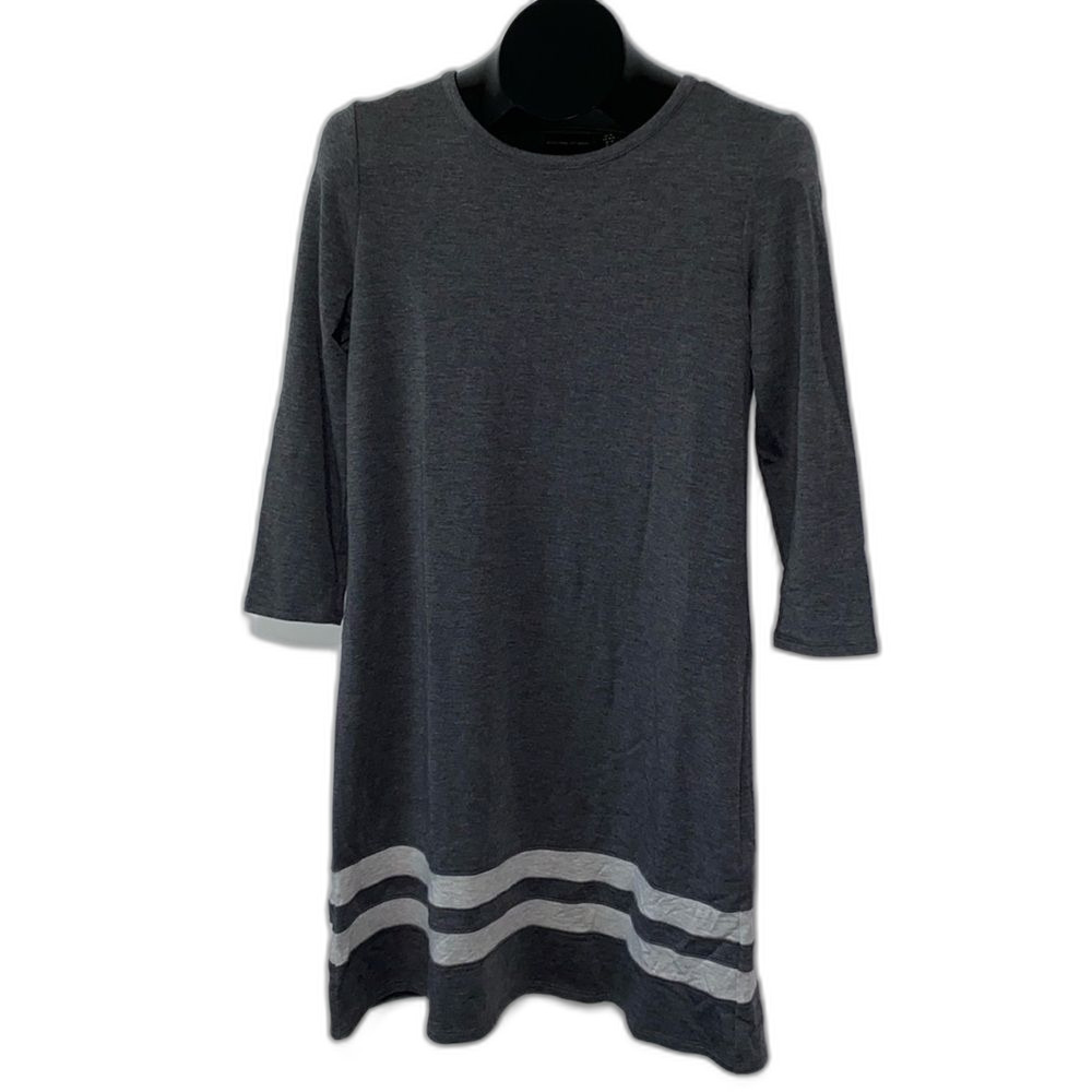 Vintage Adrienne Vittadini Dress Charcoal Gray Knit Round Neck 3/4 Sleeve M